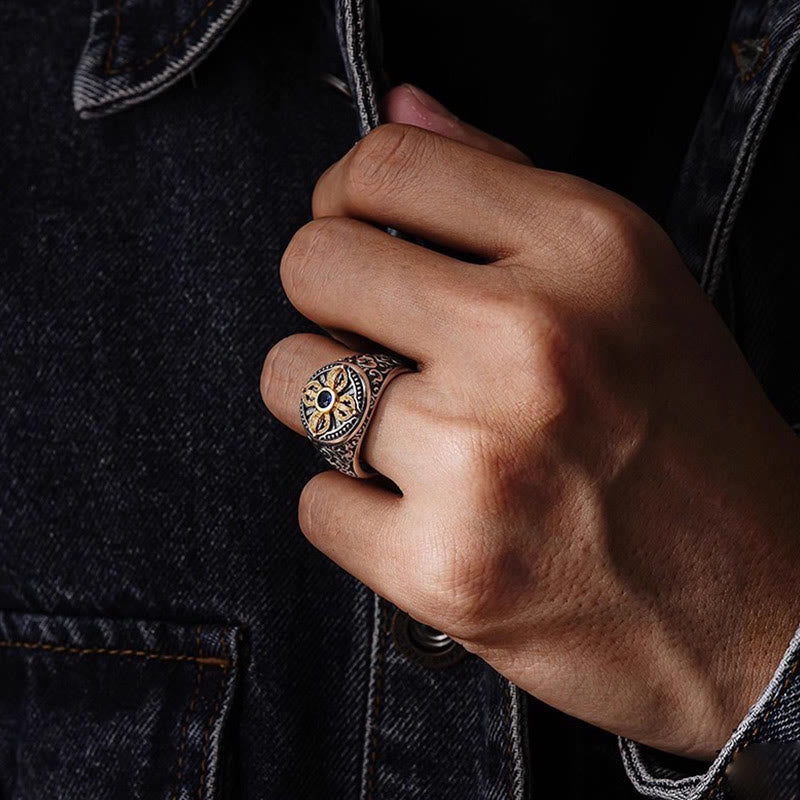 Wear FengShui Tibetan Cross Design Vajra Auspicious Clouds Pattern Copper Adjustable Balance Ring