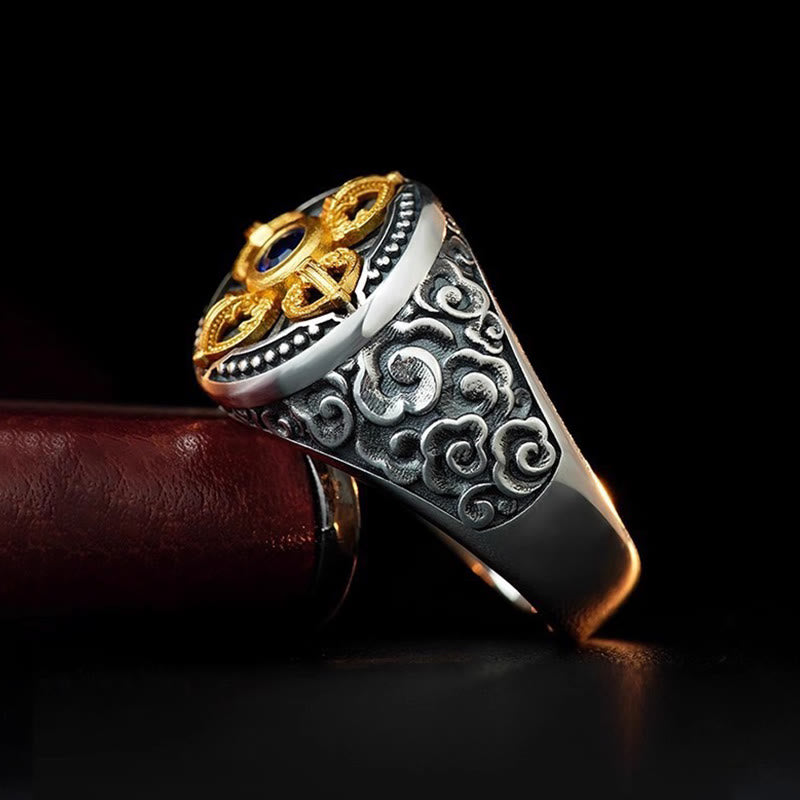 Wear FengShui Tibetan Cross Design Vajra Auspicious Clouds Pattern Copper Adjustable Balance Ring