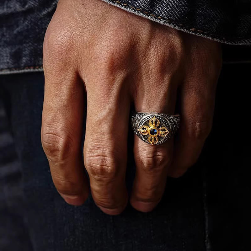 Wear FengShui Tibetan Cross Design Vajra Auspicious Clouds Pattern Copper Adjustable Balance Ring