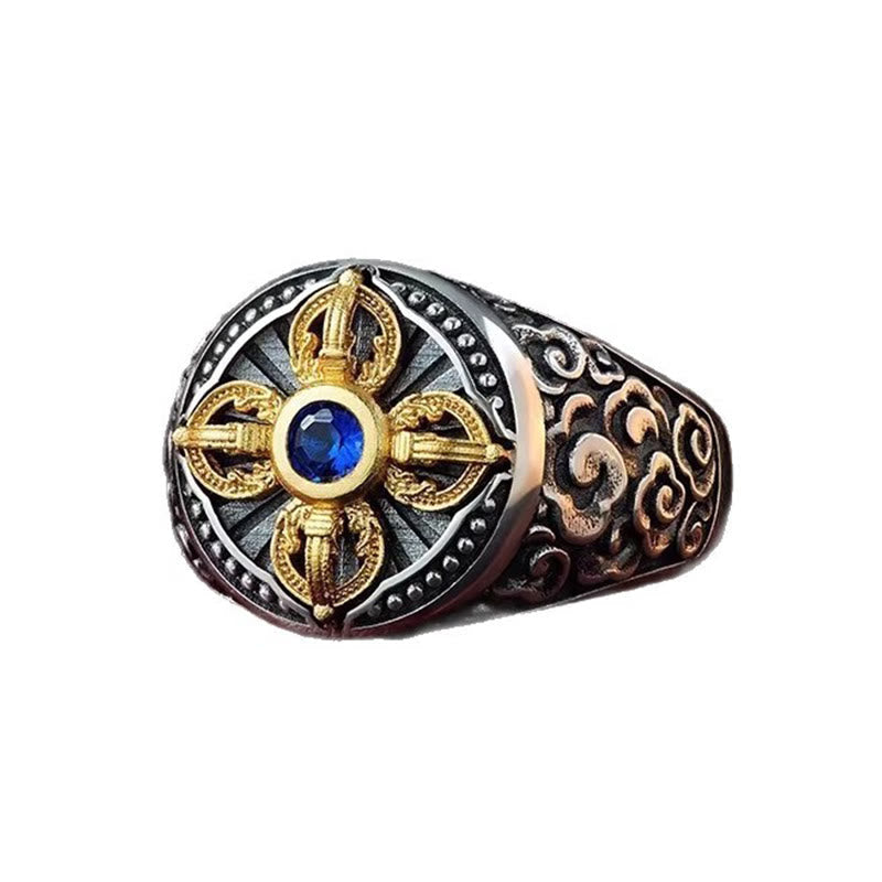 Wear FengShui Tibetan Cross Design Vajra Auspicious Clouds Pattern Copper Adjustable Balance Ring