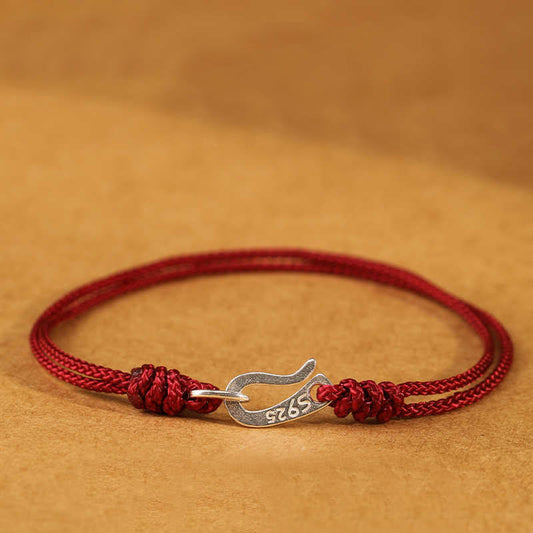 Wear FengShui 925 Sterling Silver Hook Design Red String Strength Colorful Bracelet