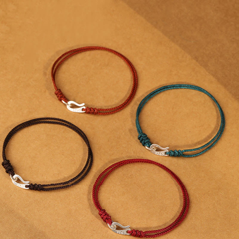 Wear FengShui 925 Sterling Silver Hook Design Red String Strength Colorful Bracelet