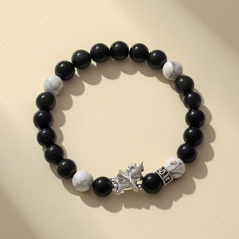 Wear FengShui 999 Sterling Silver Year Of The Horse Natural Black Obsidian Bodhi Seed Strength Bracelet