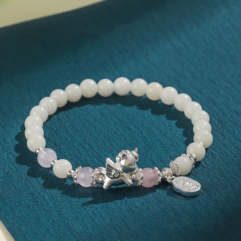 Wear FengShui 999 Sterling Silver Year Of The Horse Natural Black Obsidian Bodhi Seed Strength Bracelet