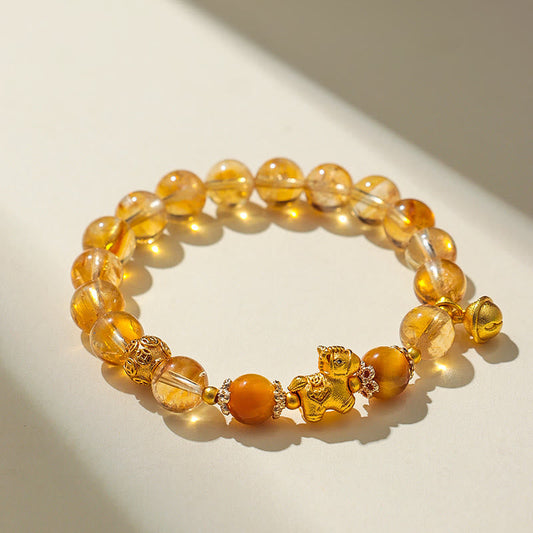 Wear FengShui Year Of The Horse 8mm Citrine Pink Crystal Strawberry Quartz Protection Bracelet