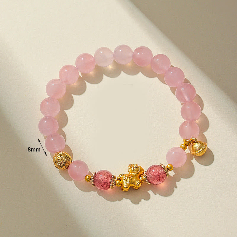 Wear FengShui Year Of The Horse 8mm Citrine Pink Crystal Strawberry Quartz Protection Bracelet
