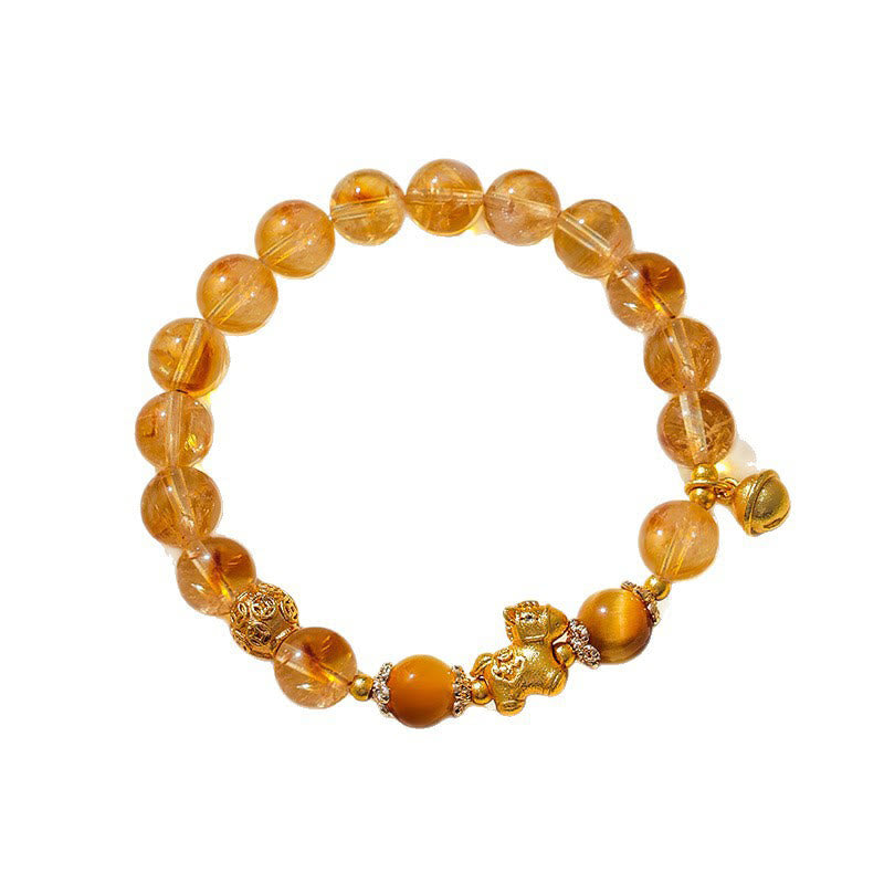 Wear FengShui Year Of The Horse 8mm Citrine Pink Crystal Strawberry Quartz Protection Bracelet