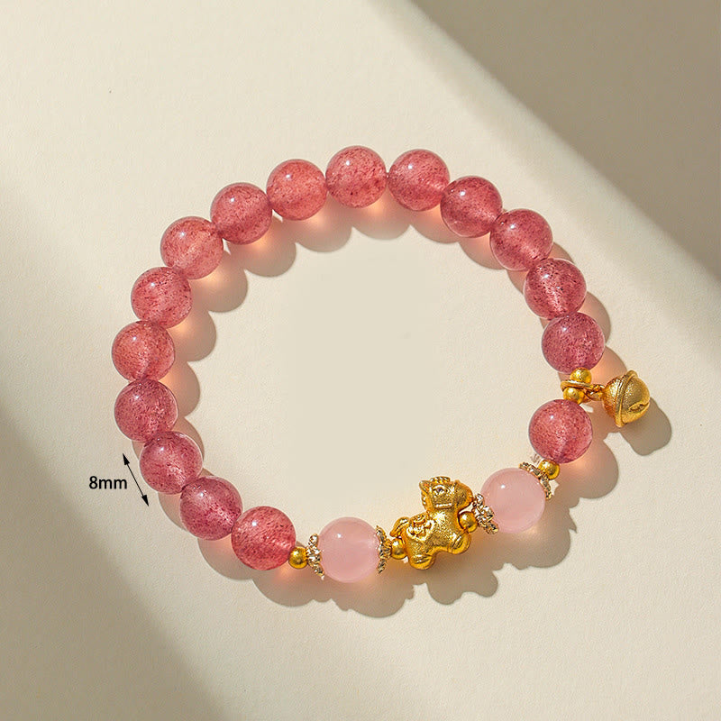 Wear FengShui Year Of The Horse 8mm Citrine Pink Crystal Strawberry Quartz Protection Bracelet