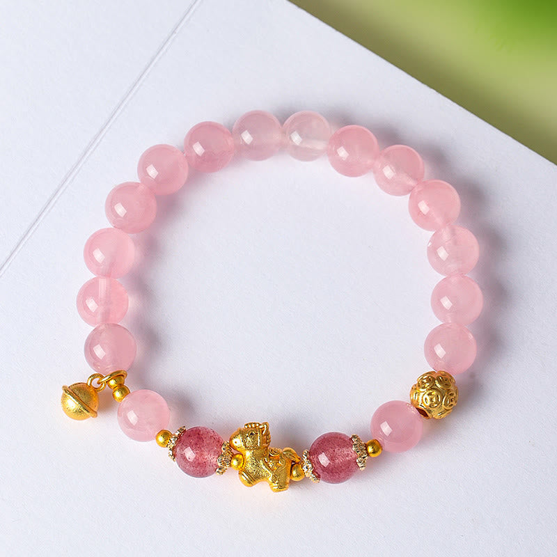 Wear FengShui Year Of The Horse 8mm Citrine Pink Crystal Strawberry Quartz Protection Bracelet