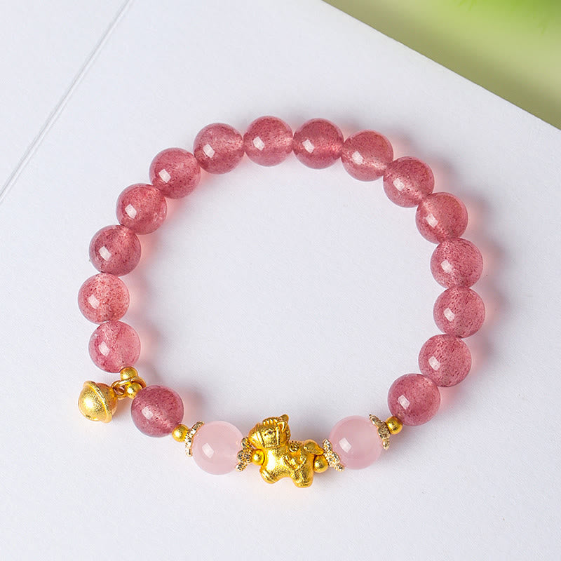 Wear FengShui Year Of The Horse 8mm Citrine Pink Crystal Strawberry Quartz Protection Bracelet