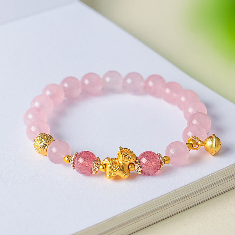 Wear FengShui Year Of The Horse 8mm Citrine Pink Crystal Strawberry Quartz Protection Bracelet