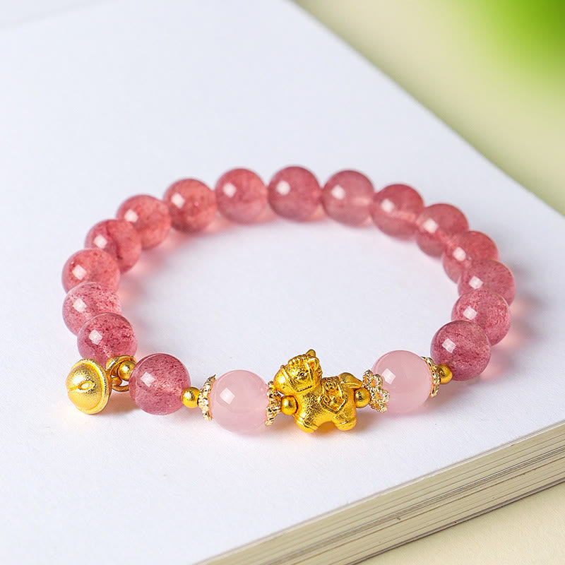 Wear FengShui Year Of The Horse 8mm Citrine Pink Crystal Strawberry Quartz Protection Bracelet