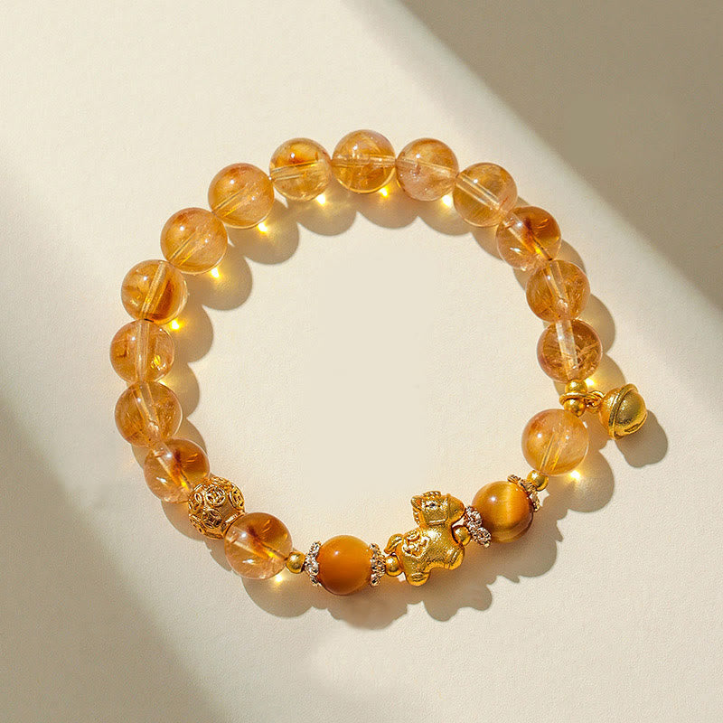 Wear FengShui Year Of The Horse 8mm Citrine Pink Crystal Strawberry Quartz Protection Bracelet