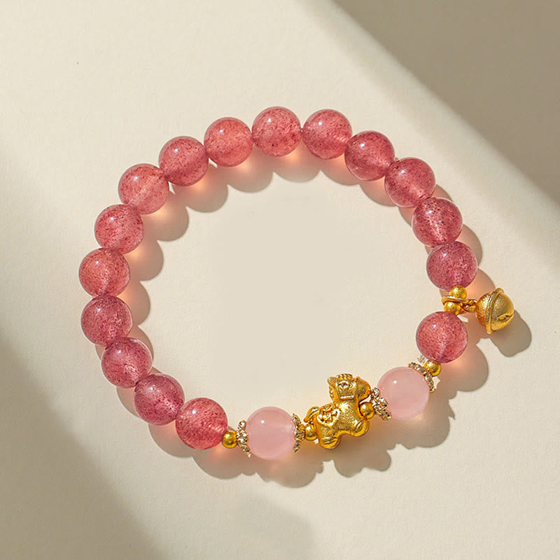 Wear FengShui Year Of The Horse 8mm Citrine Pink Crystal Strawberry Quartz Protection Bracelet