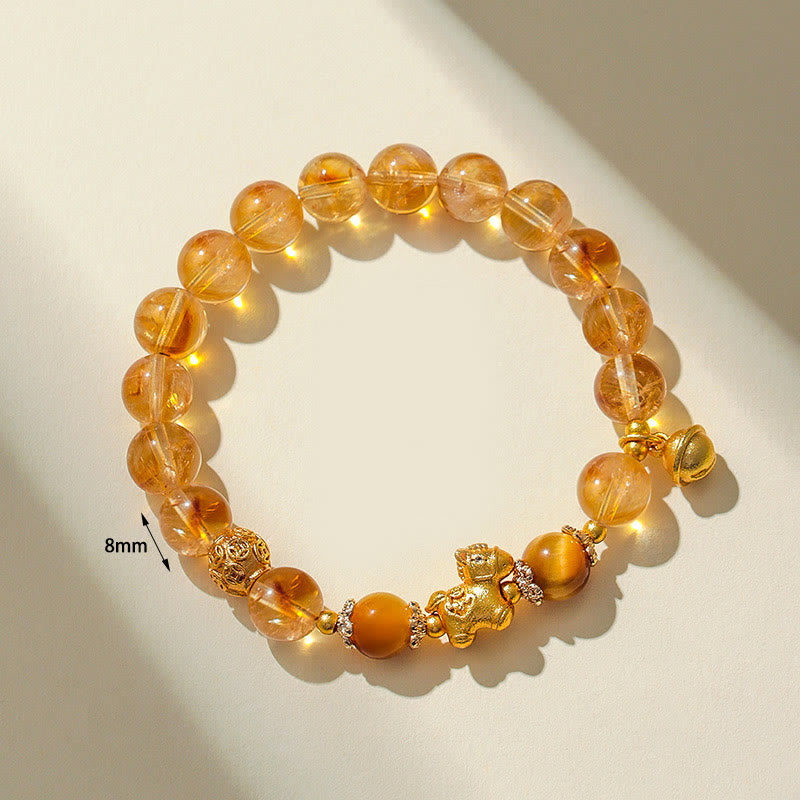 Wear FengShui Year Of The Horse 8mm Citrine Pink Crystal Strawberry Quartz Protection Bracelet