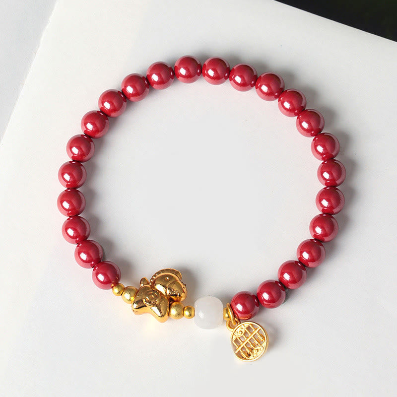 Wear FengShui Year Of The Horse Natural Cinnabar Hetian Jade Concentration Bracelet