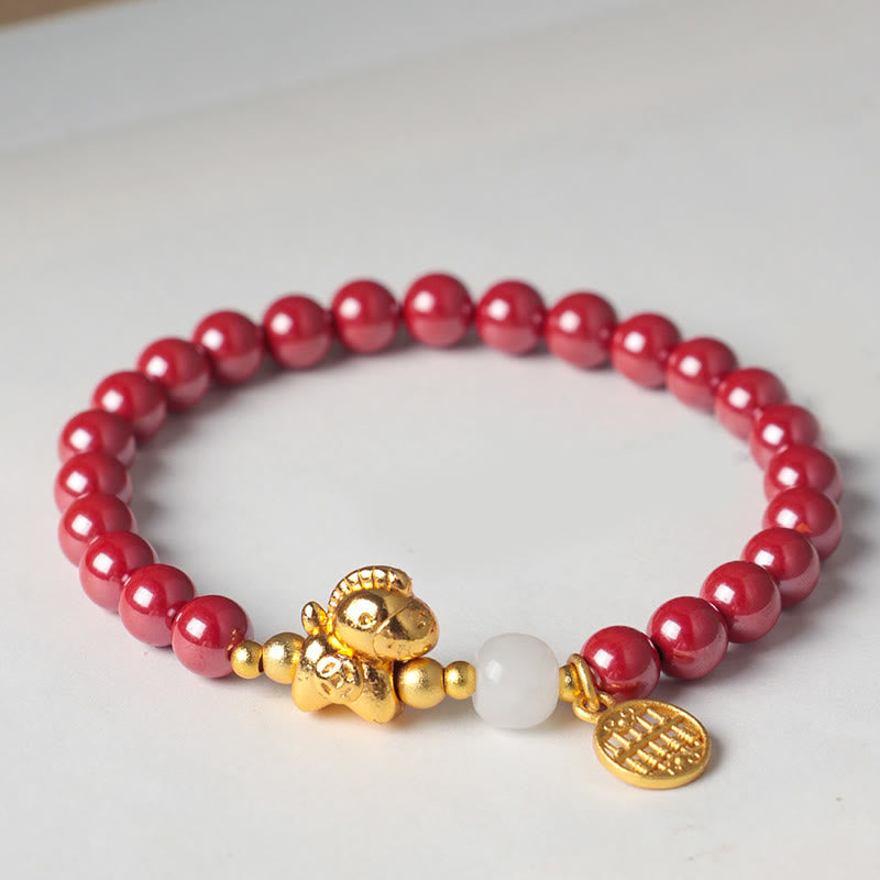 Wear FengShui Year Of The Horse Natural Cinnabar Hetian Jade Concentration Bracelet
