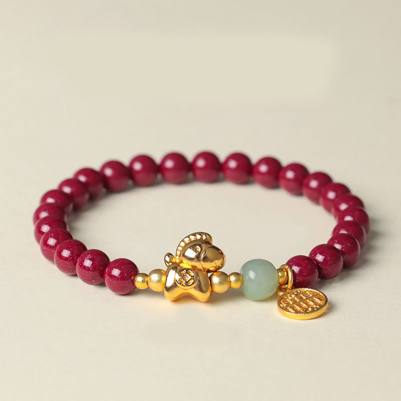Wear FengShui Year Of The Horse Natural Cinnabar Hetian Jade Concentration Bracelet