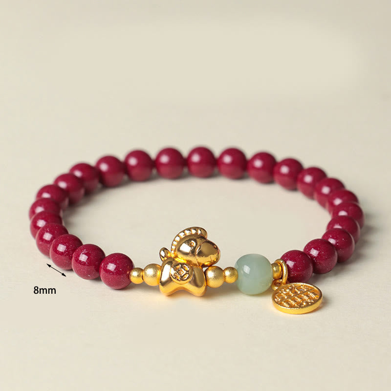 Wear FengShui Year Of The Horse Natural Cinnabar Hetian Jade Concentration Bracelet