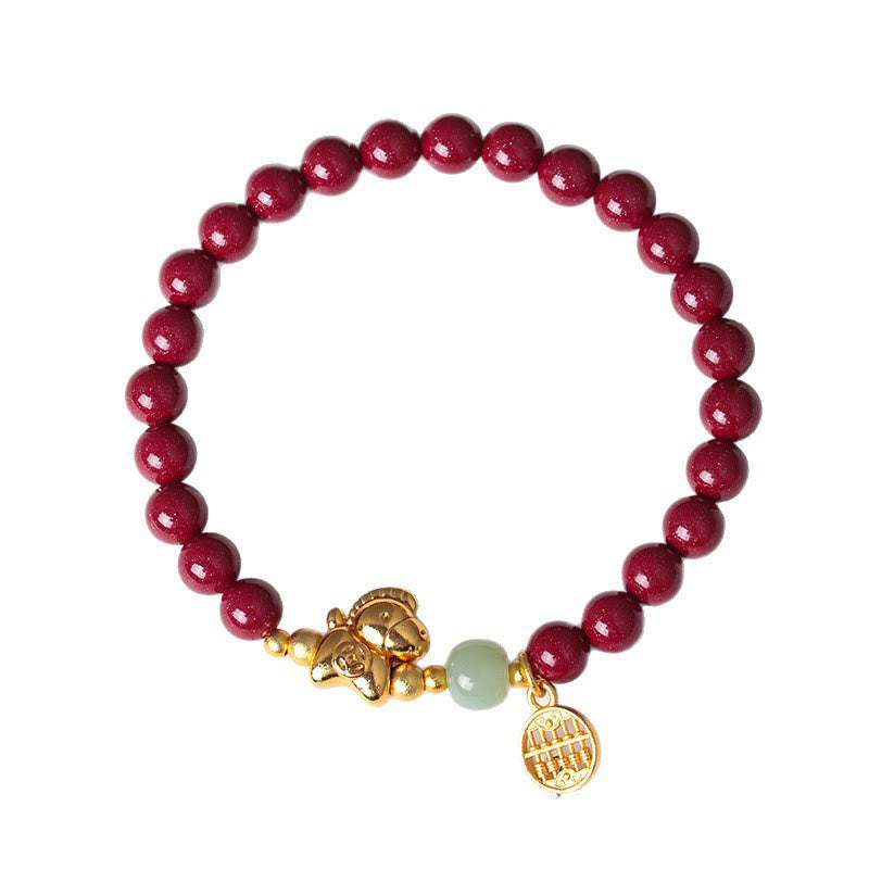 Wear FengShui Year Of The Horse Natural Cinnabar Hetian Jade Concentration Bracelet