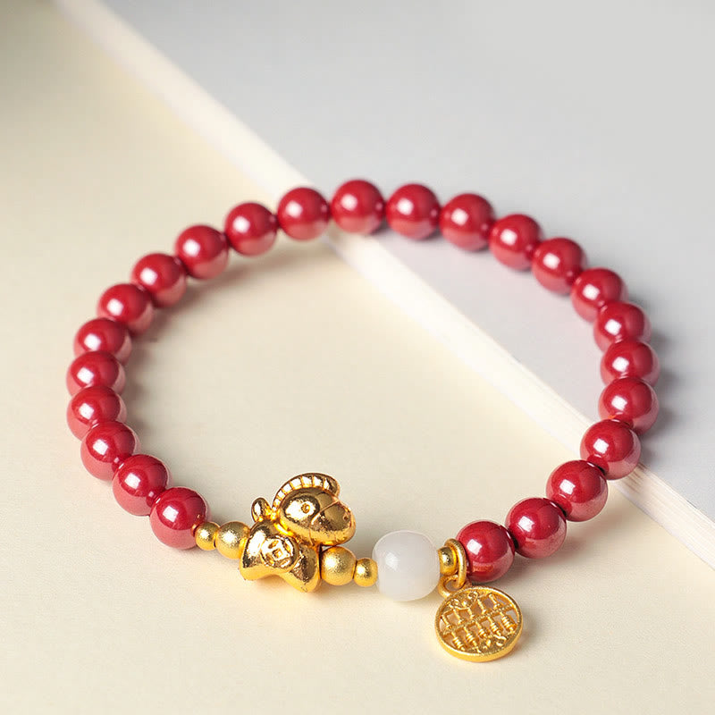 Wear FengShui Year Of The Horse Natural Cinnabar Hetian Jade Concentration Bracelet