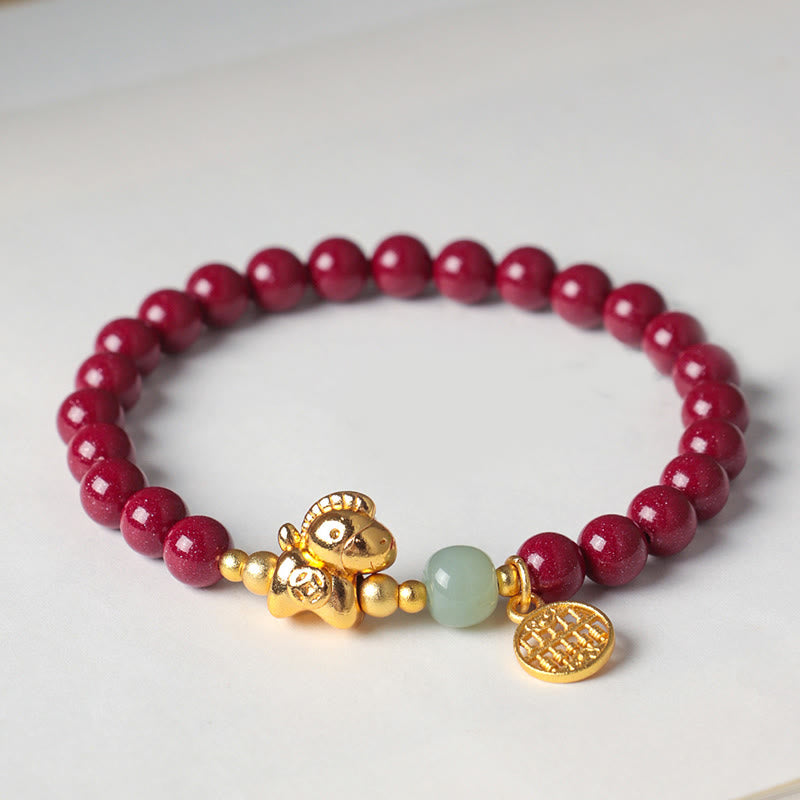 Wear FengShui Year Of The Horse Natural Cinnabar Hetian Jade Concentration Bracelet