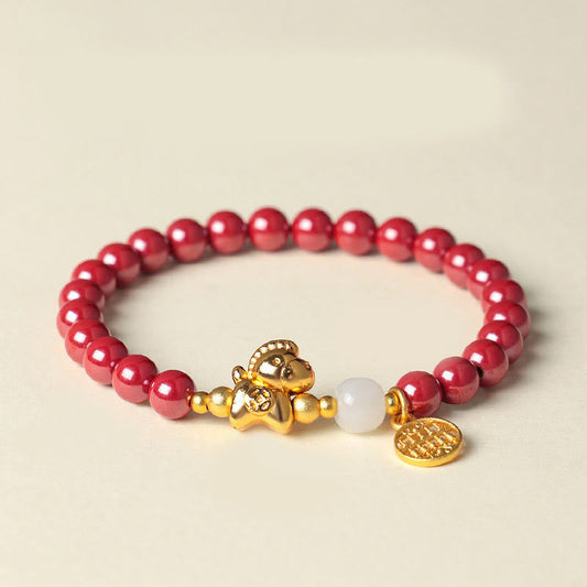 Wear FengShui Year Of The Horse Natural Cinnabar Hetian Jade Concentration Bracelet