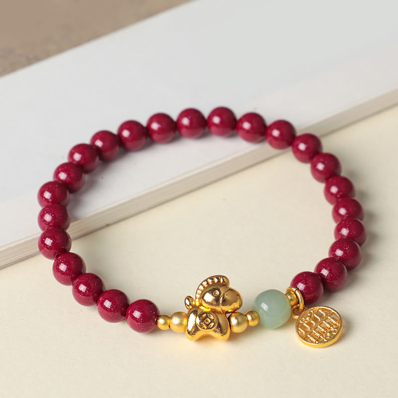 Wear FengShui Year Of The Horse Natural Cinnabar Hetian Jade Concentration Bracelet