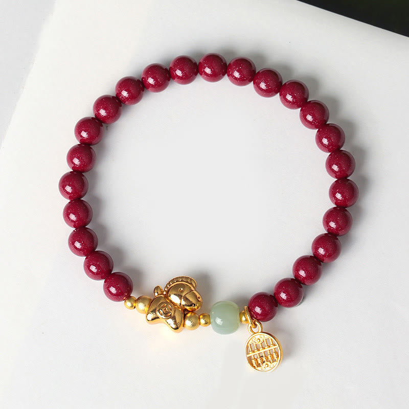 Wear FengShui Year Of The Horse Natural Cinnabar Hetian Jade Concentration Bracelet