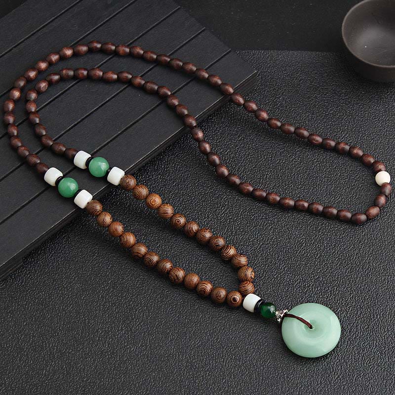 Wear FengShui Wenge Wood Peace Buckle Balance Tranquility Pendant Necklace