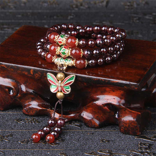 Wear FengShui Natural Garnet Red Agate Colorful Butterfly Purification Calm Multi-layer Bracelet