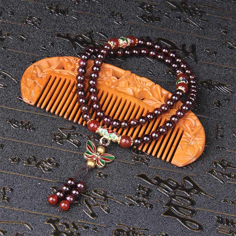 Wear FengShui Natural Garnet Red Agate Colorful Butterfly Purification Calm Multi-layer Bracelet