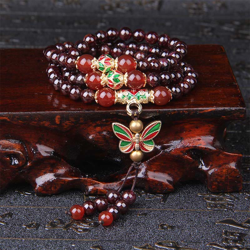 Wear FengShui Natural Garnet Red Agate Colorful Butterfly Purification Calm Multi-layer Bracelet
