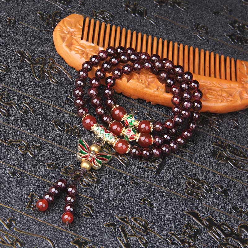 Wear FengShui Natural Garnet Red Agate Colorful Butterfly Purification Calm Multi-layer Bracelet
