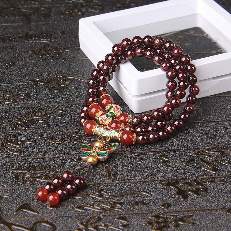 Wear FengShui Natural Garnet Red Agate Colorful Butterfly Purification Calm Multi-layer Bracelet
