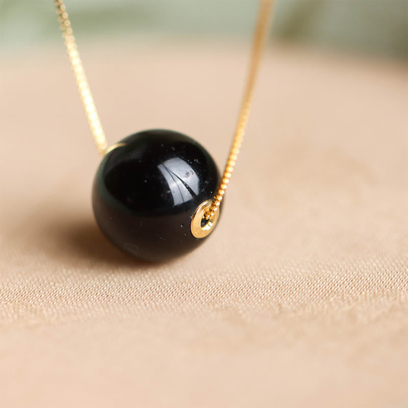 Wear FengShui 925 Sterling Silver Amber Round Bead Confidence Focus Pendant Necklace