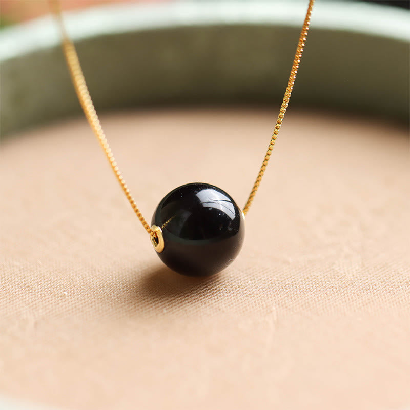 Wear FengShui 925 Sterling Silver Amber Round Bead Confidence Focus Pendant Necklace