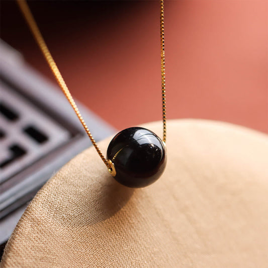 Wear FengShui 925 Sterling Silver Amber Round Bead Confidence Focus Pendant Necklace