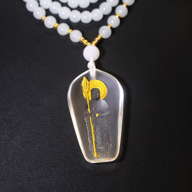 Wear FengShui Tibetan Buddha Liuli Crystal Ksitigarbha Bodhisattva Serenity Necklace Pendant