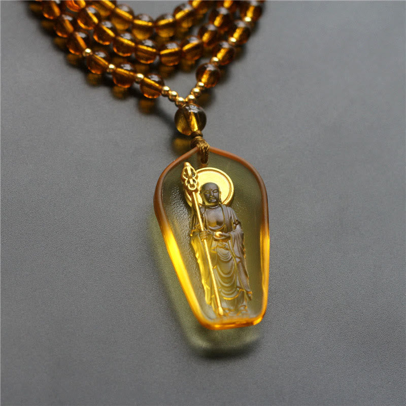 Wear FengShui Tibetan Buddha Liuli Crystal Ksitigarbha Bodhisattva Serenity Necklace Pendant