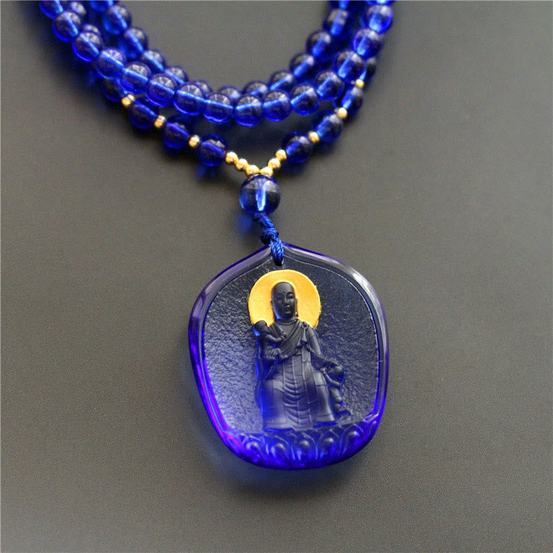 Wear FengShui Tibetan Buddha Liuli Crystal Ksitigarbha Bodhisattva Serenity Necklace Pendant