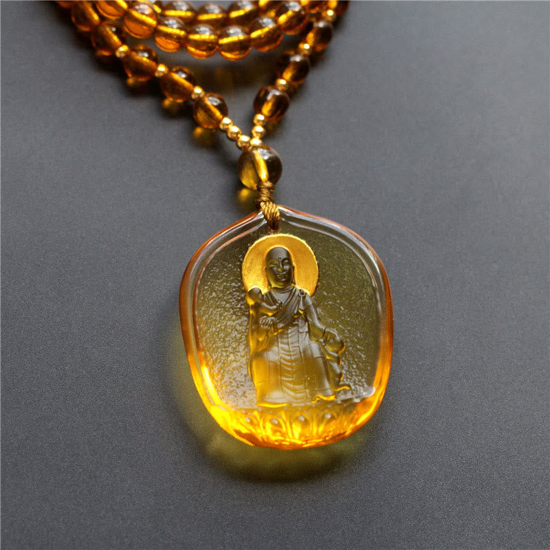 Wear FengShui Tibetan Buddha Liuli Crystal Ksitigarbha Bodhisattva Serenity Necklace Pendant