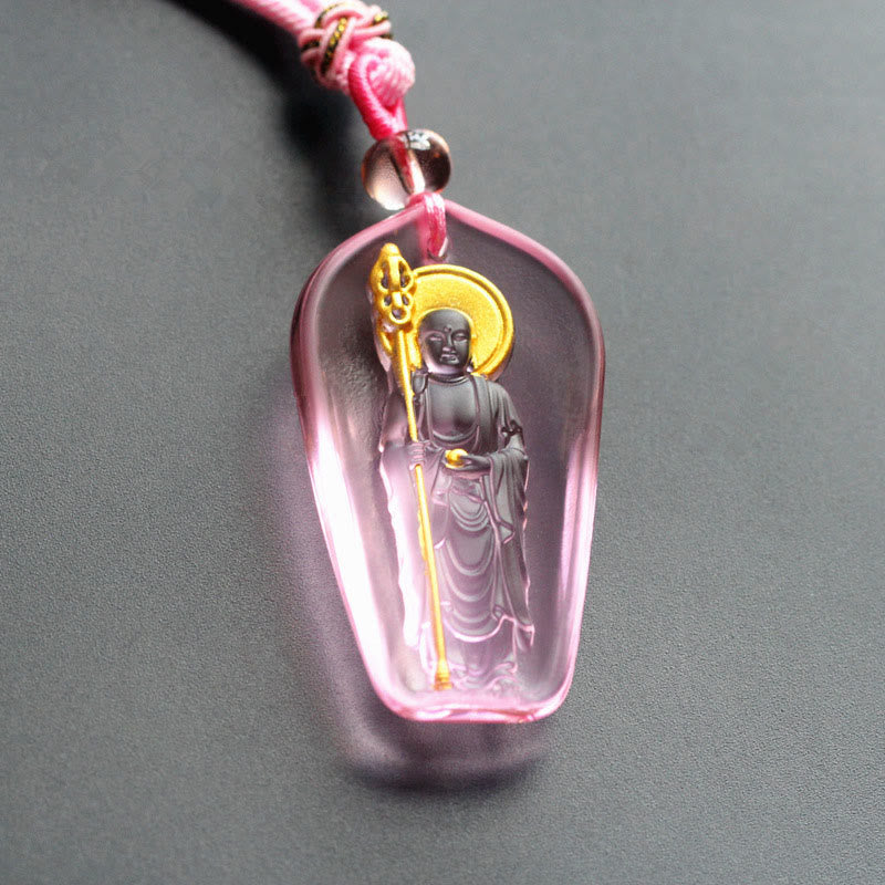 Wear FengShui Tibetan Buddha Liuli Crystal Ksitigarbha Bodhisattva Serenity Necklace Pendant