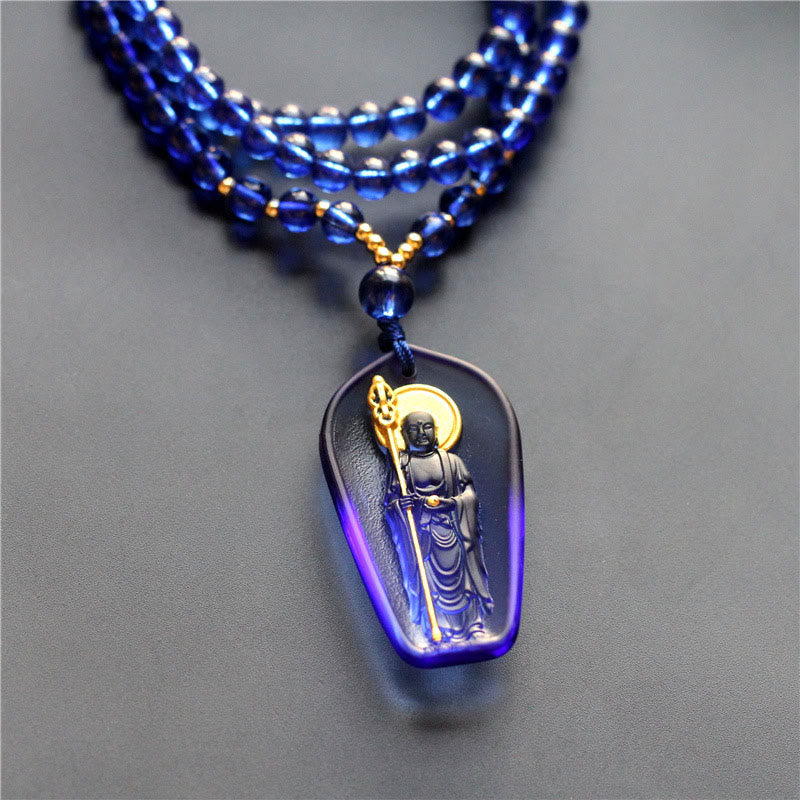 Wear FengShui Tibetan Buddha Liuli Crystal Ksitigarbha Bodhisattva Serenity Necklace Pendant