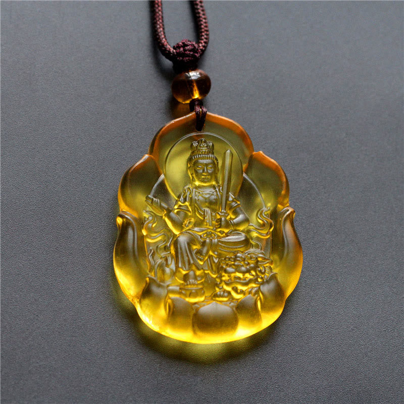 Wear FengShui Liuli Crystal Chinese Zodiac Natal Buddha Protection Necklace Pendant