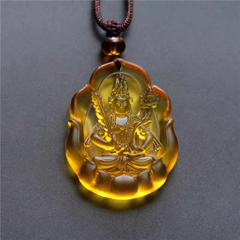 Wear FengShui Liuli Crystal Chinese Zodiac Natal Buddha Protection Necklace Pendant