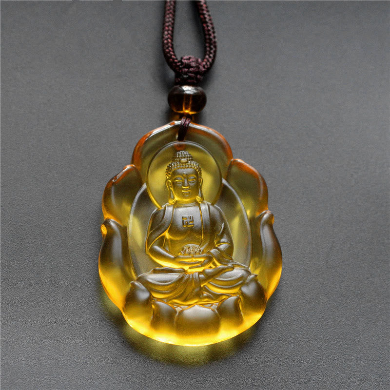 Wear FengShui Liuli Crystal Chinese Zodiac Natal Buddha Protection Necklace Pendant