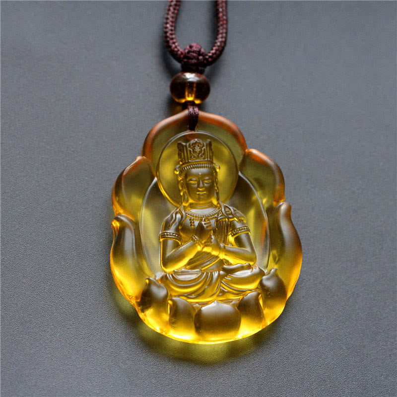 Wear FengShui Liuli Crystal Chinese Zodiac Natal Buddha Protection Necklace Pendant