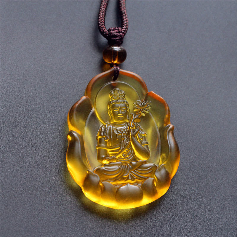 Wear FengShui Liuli Crystal Chinese Zodiac Natal Buddha Protection Necklace Pendant