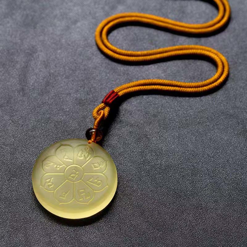 Wear FengShui Liuli Crystal Wealth God Mantra Abundance Eight-petal Shape Necklace Pendant